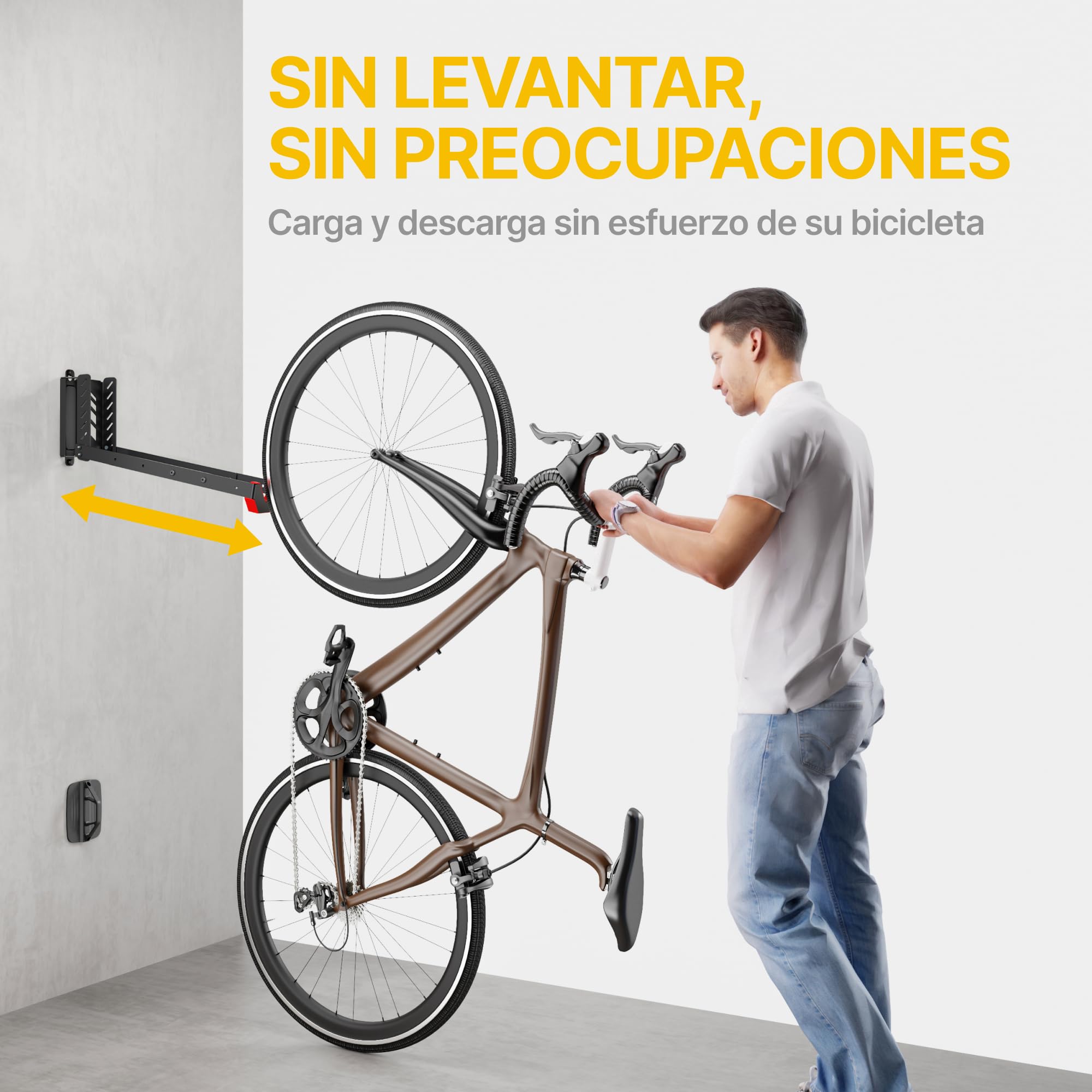 monTEK Soporte de Pared Giratorio para Bicicleta, Colgador Bicicleta Pared Ajustable y Plegable, Diseño de Elevación Fácil, Soporte de Bicicletas Ahorra Espacio para Garaje, hasta 35 kg, 2 Paquete