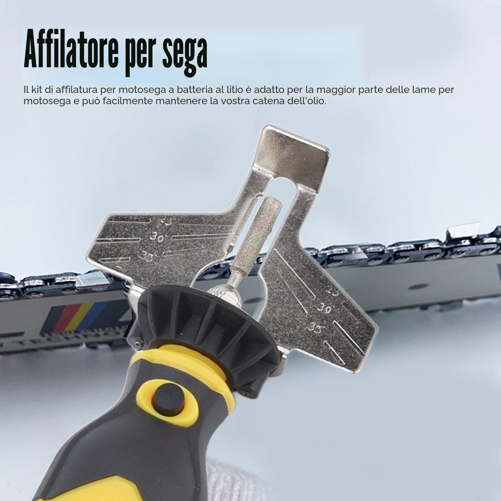 SIXRUN Affilacoltelli per Motoseghe Elettrico, 18 Pezzi Ricarica USB DC3.6V 2000mAh Kit Affilacoltelli per Motoseghe con Batteria al Litio con Ruote per Affilare e Attacco Angolare per