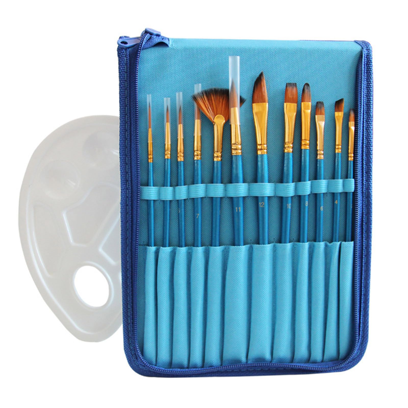 Kalttoy Blue 13X Acrylic Painting Brushes With Paint Palette Watercolor Paint Brush Nylons Hair Brush For Art Painting