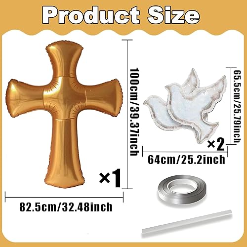Miniatura 2 de Globos de cruz de oro rojo de 44 pulgadas, globos de aluminio de paloma brillante láser para Navidad, primera comunión, bautismo, fiesta,
