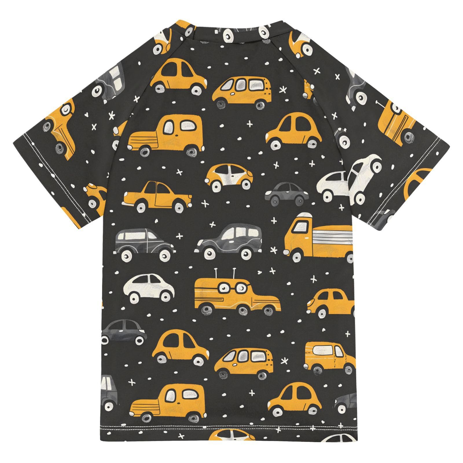 Boys Rash Guard Short Sleeve Swim Shirts for Boys Cute Cars Black Sun Protection 7-8T