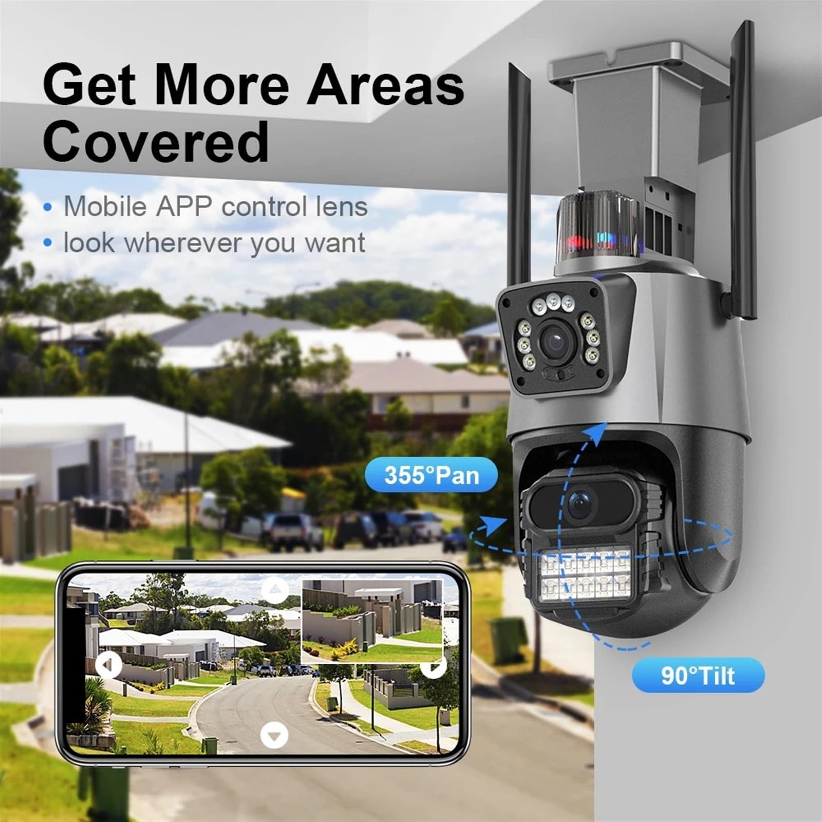 Caméra de sécurité, Caméra PTZ 8MP avec Double écran Couleur Vision Nocturne caméra IP de sécurité extérieure 4MP Surveillance CCTV(4MP NO Card)