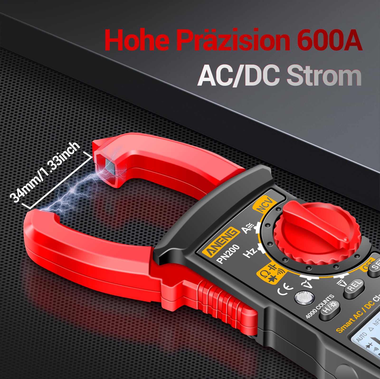ANENG Multimeter PN200 Stromzange,4000 Counts TRMS Auto Range Strommesszange mit Wechselstrom/Gleichstrom Strom,Spannung,Widerstand,Kapazität,Durchgang,berührungslose Spannungserkennung Werkzeug