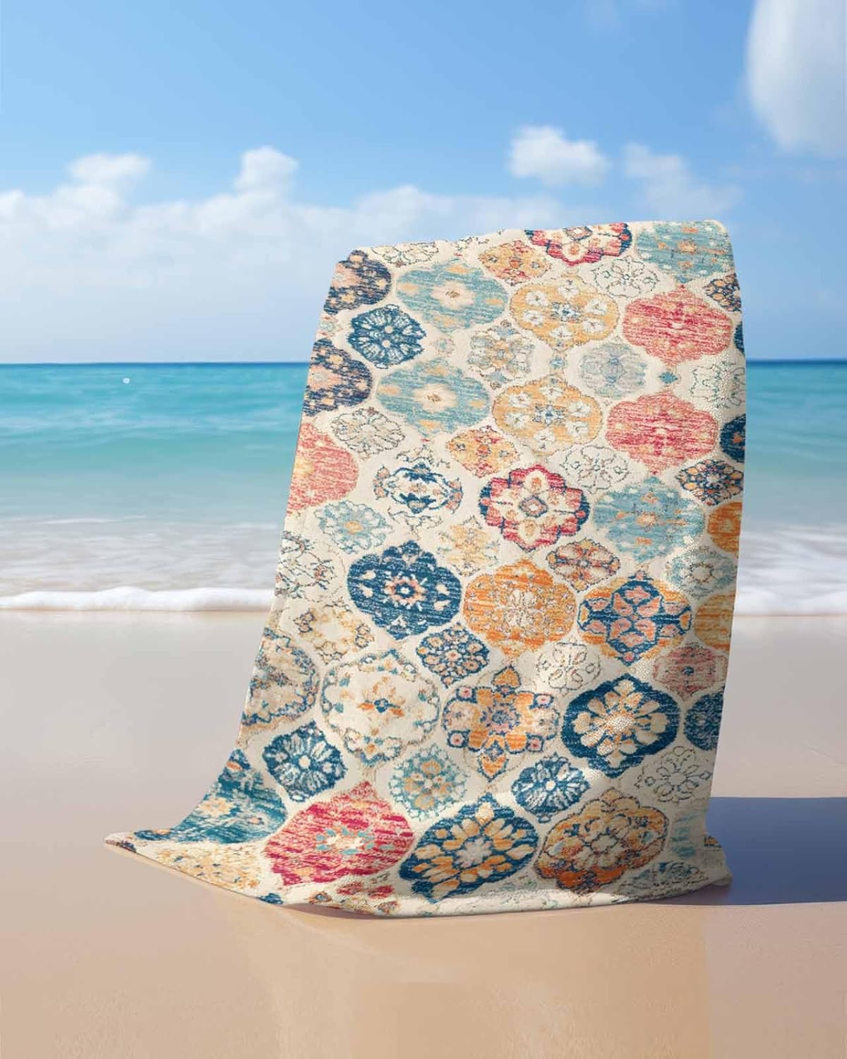 Boho Morocco Beach Towels Oversized Super Absorbent, Retro Farmhouse Ethnic Neutral Aesthetic Lightweight Bath Towel Quick Dry Sets For Bathroom/Pool/Rv Camping/Beach Play/Gym Room/Picnic 31"x62"