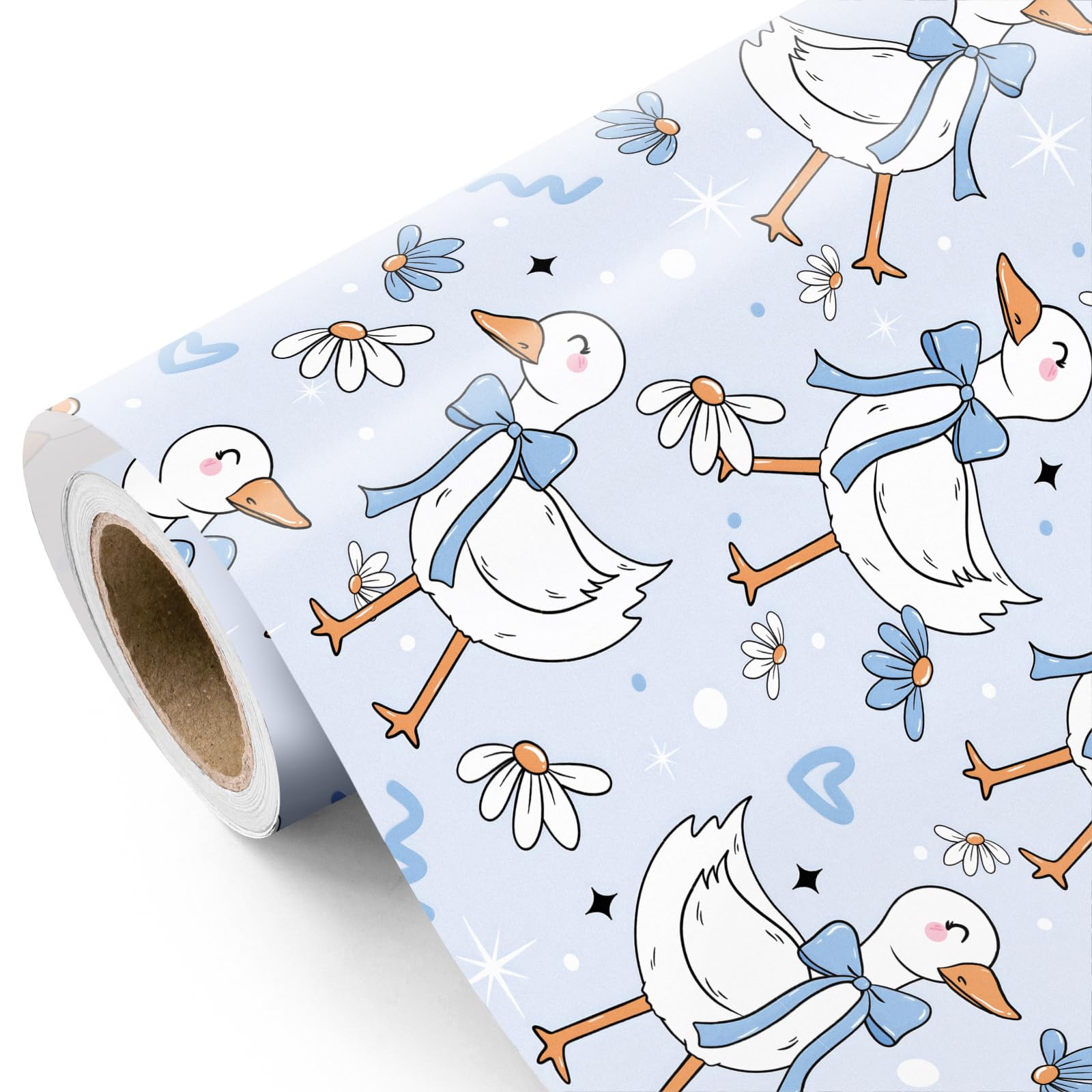 RUSPEPA Silly Gooses Wrapping Paper Roll - Mini Roll - 43.2cm x 5m - Goose with Blue Bow Wrapping Paper Perfect for Boys, Birthday, Baby Shower