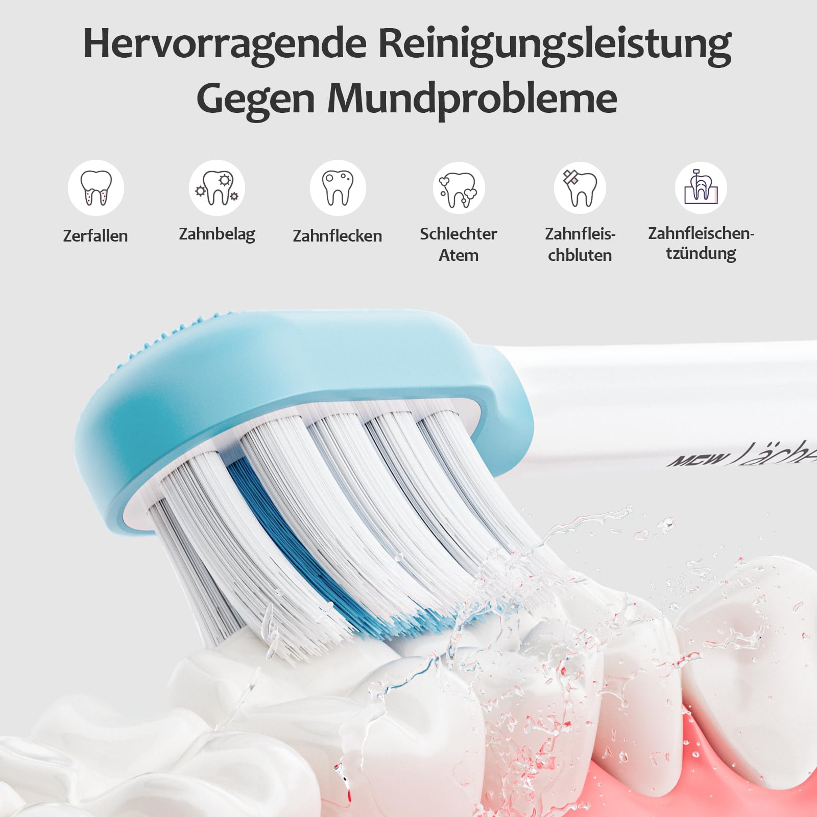 MGW Lächen - Cepillo de dientes eléctrico, oscilación y vibración, cepillo de dientes eléctrico silencioso con 4 cabezales de cepillo, 3 modos y 3 intensidades de vibración con bolsa de viaje (blanco)