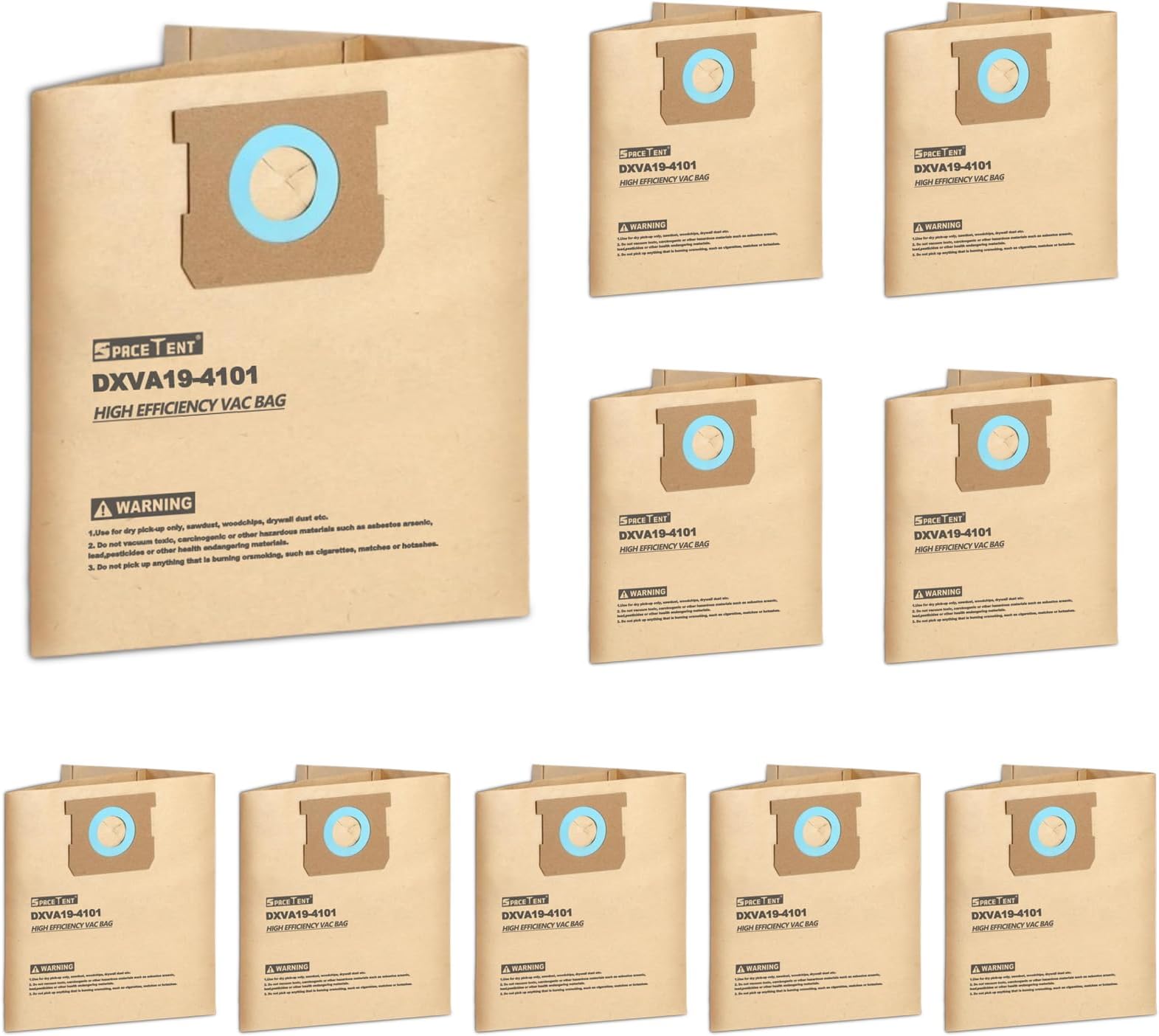 SpaceTent 10 Pack High Efficiency Replacement Filter Bags for DEWALT 6 to 10 Gallon Wet/Dry Vacs - Part # DEWALT DXVA19-4101