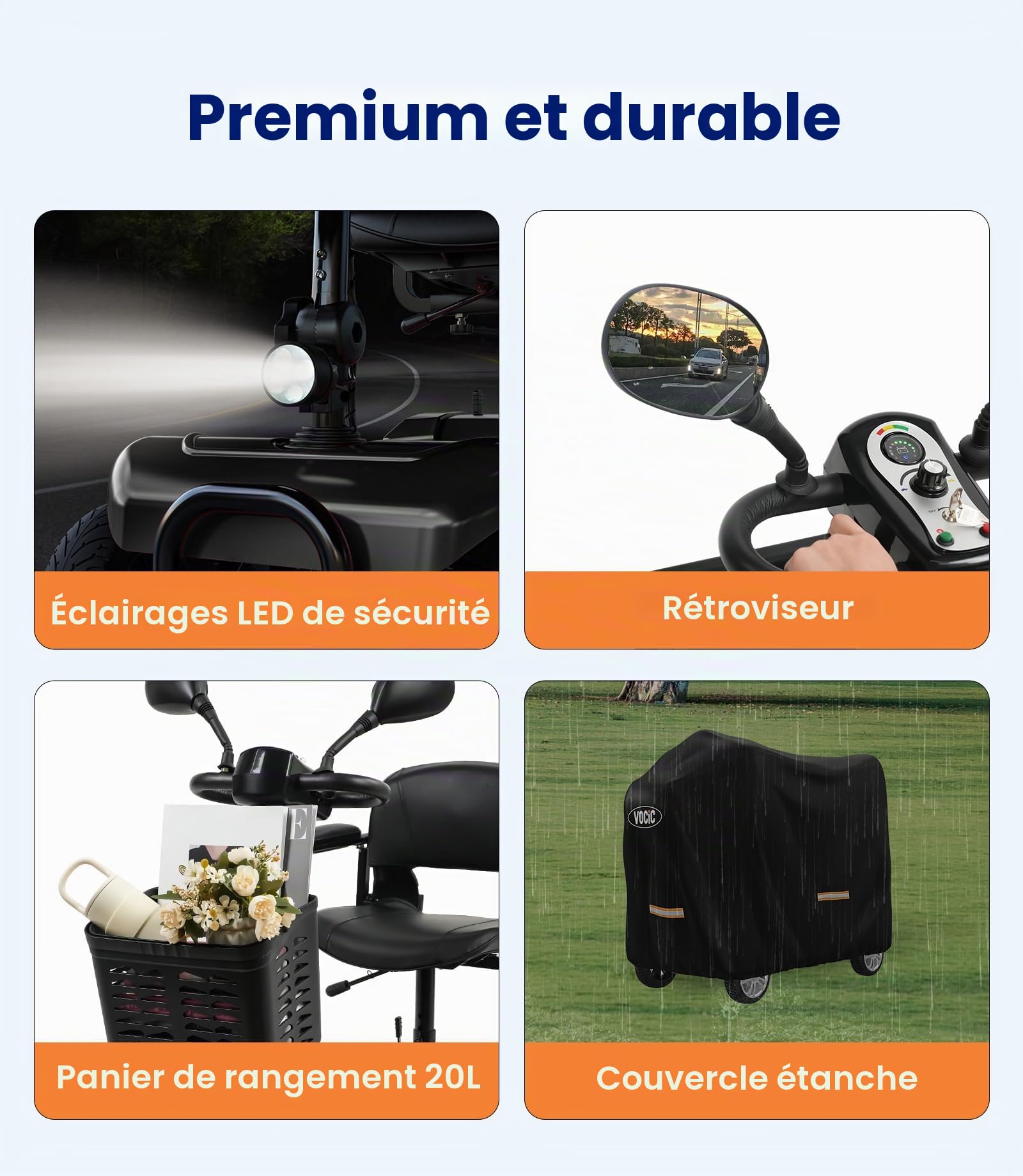 VOCIC Scooter de mobilité pliable à 4 roues pour seniors D42, 20 km | pneus tout-terrain résistants aux crevaisons, moteur de 250 W Mobilité, housse de protection incluse, Noir