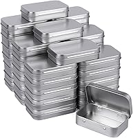 Vista 1 de Metal Rectangular Empty Hinged Tins - Pack of 40 Silver Mini Portable Box Small Storage Kit & Home Organizer with lids craft containers