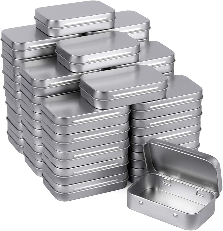Tamicy Metal Rectangular Empty Hinged Tins, Pack of 40, Silver | Mini Portable Box Small Storage Kit & Home Organizer with lids craft containers 3-1/2"X2-1/2"X4/5"