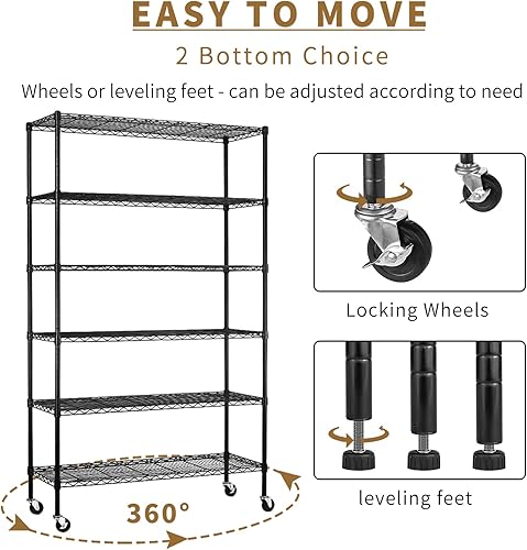 Vista 4 de Estantes de almacenamiento de 6 niveles de 48 x 18 x 82 pulgadas, estantería de metal resistente, capacidad de 2100 libras, estantes