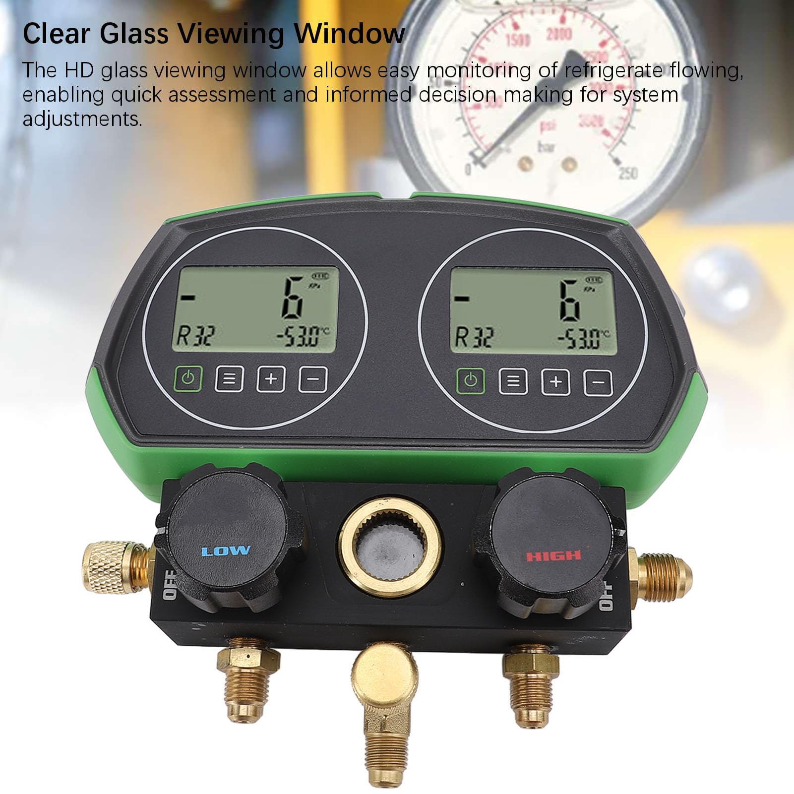 Manómetro Digital para HVAC, Kit Recarga Refrigerante con Base 90 Gases, Rango 6000kPa, 3 Mangueras, Estuche ABS para Reparación Aire Acondicionado, Detección Vacío y Fugas