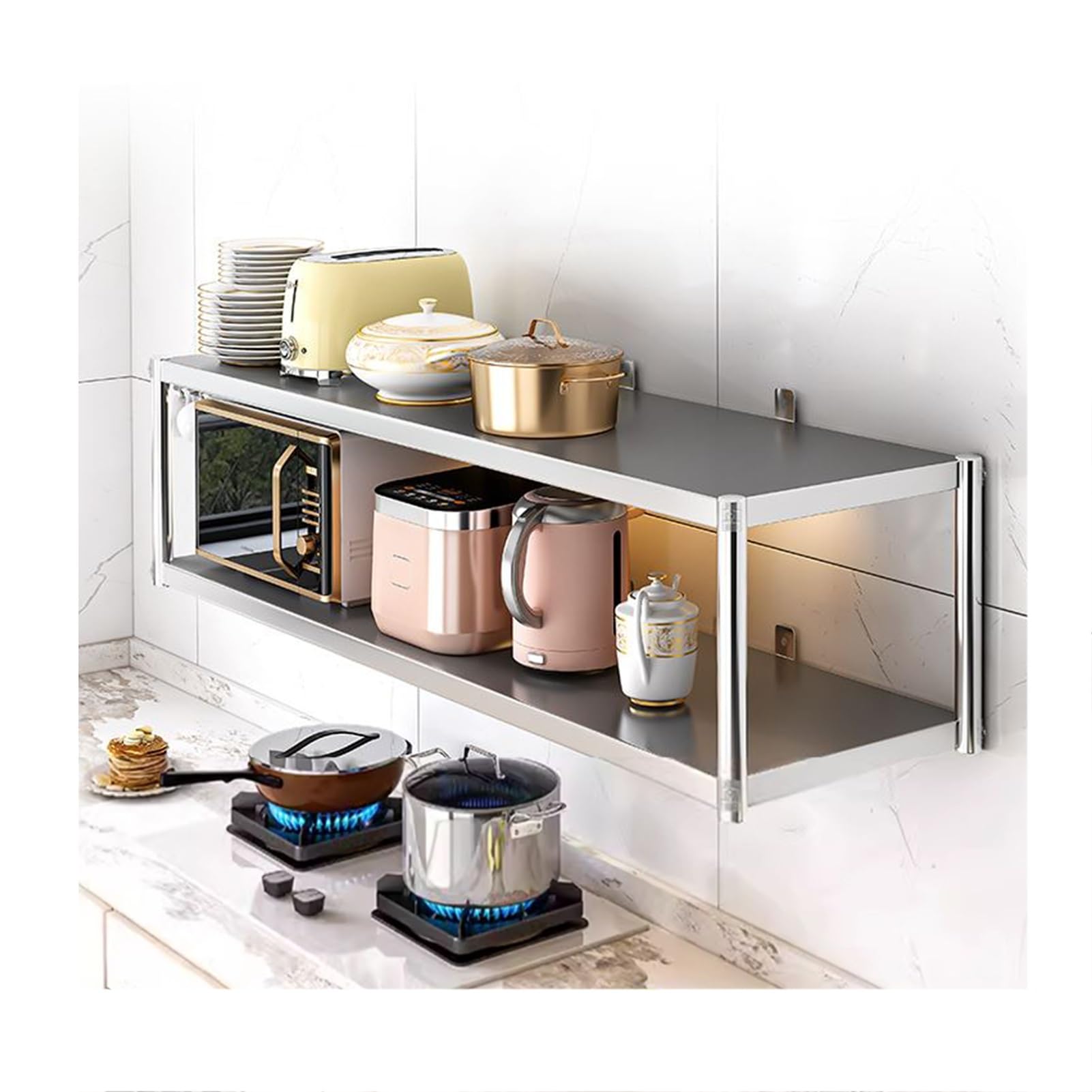 Pensile Da Cucina In Acciaio Inox, Mensole Sospese Parete Per Cucina, Ripiano Per Mobiletto Resistente Per Ristorante E Bar(60X30X40CM)