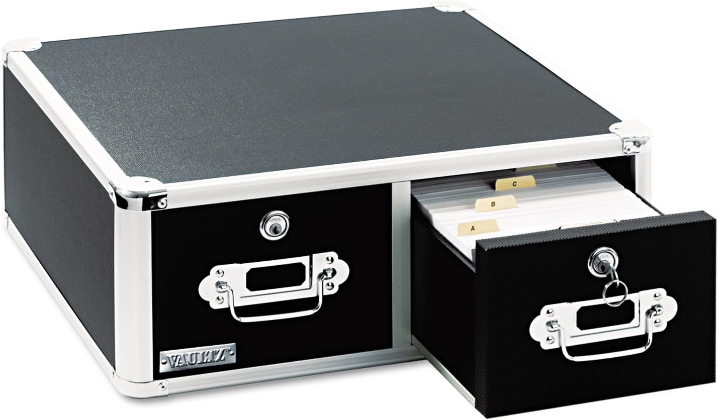 Vaultz VZ01395 Vaultz Locking 6 x 4 Two-Drawer Index Card Box, 3000-Card Capacity, Black