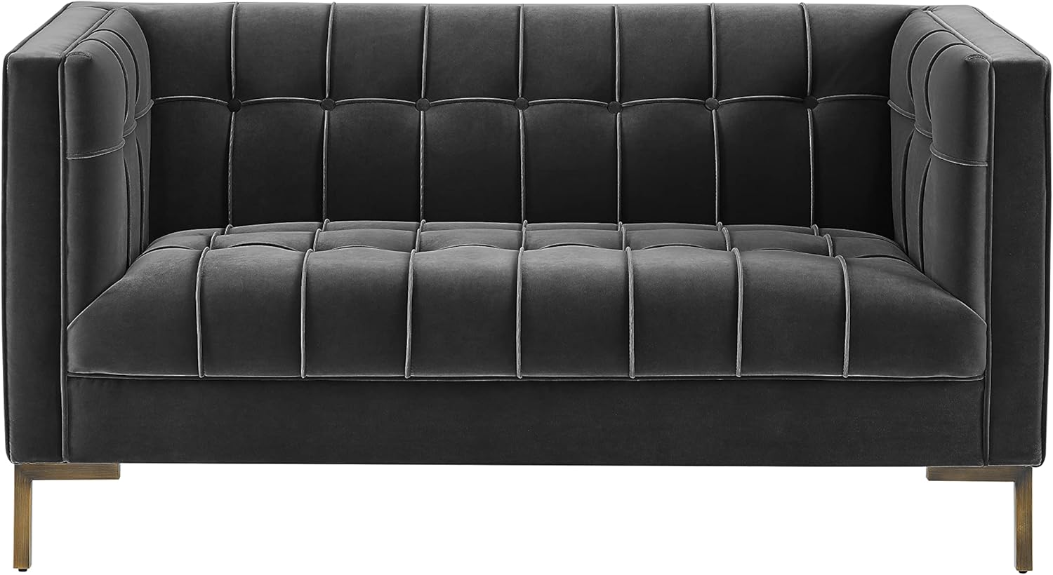 Steve Silver Furniture Isaac Gray Velvet Loveseat, Luxe Mid Century Modern Design w/Brass Legs and Channel Stitching, Living Room, Sofa, Apartmnet, 33" D x 57.5" W x 32.25" H, Moonlight Grey