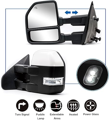 Miniatura 2 de JZSUPER Estilo mejorado Espejos de remolque aptos para camioneta Ford F150 2004-2014 con luz de señal de giro LED con calefacción eléctrica, lámpara