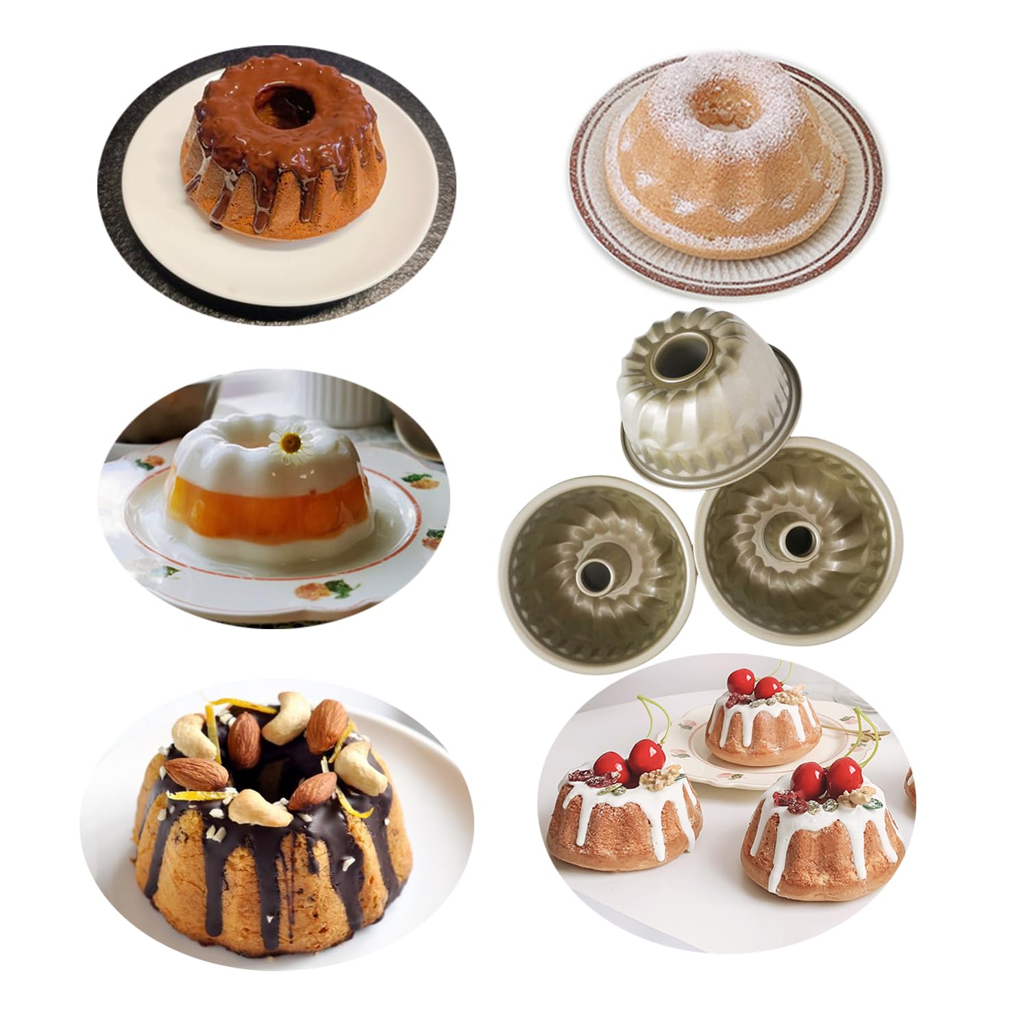 Moldes para pasteles pequeños de 4 pulgadas, moldes para tartas de 4 pulgadas, moldes antiadherentes para hornear, mini molde estriado Kugelhopf para pastel de calabaza, gelatina, brownies - 3
