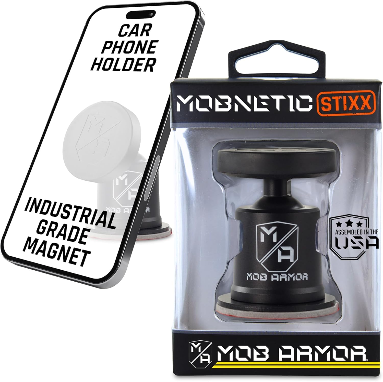 Mob Armor MobNetic Stixx - Phone Holder for Your Car, Magnetic Phone Mount for Trucks, Jeeps, and More - 90º Tilt & 360º Rotation, Compatible with iPhone & Android Smartphones