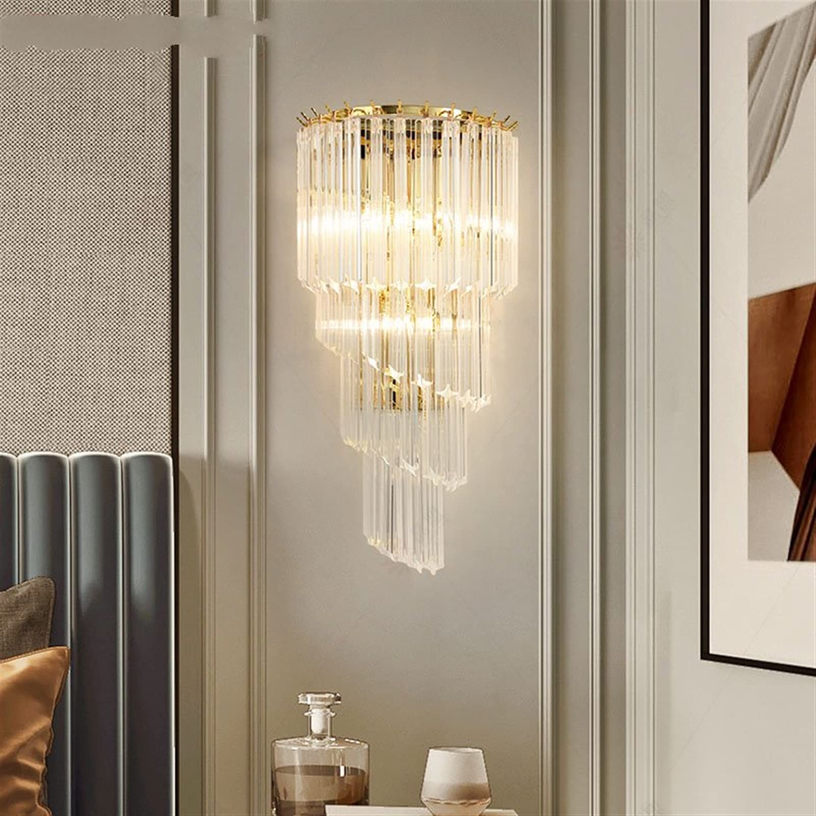 VDOQTLJT Minimalist Wall Lamps Crystal Gold Indoor Light Compatible with Living Room Bedroom Bedside - Porch LED Sconce Lampara Pared Chandelier Ceiling(E)