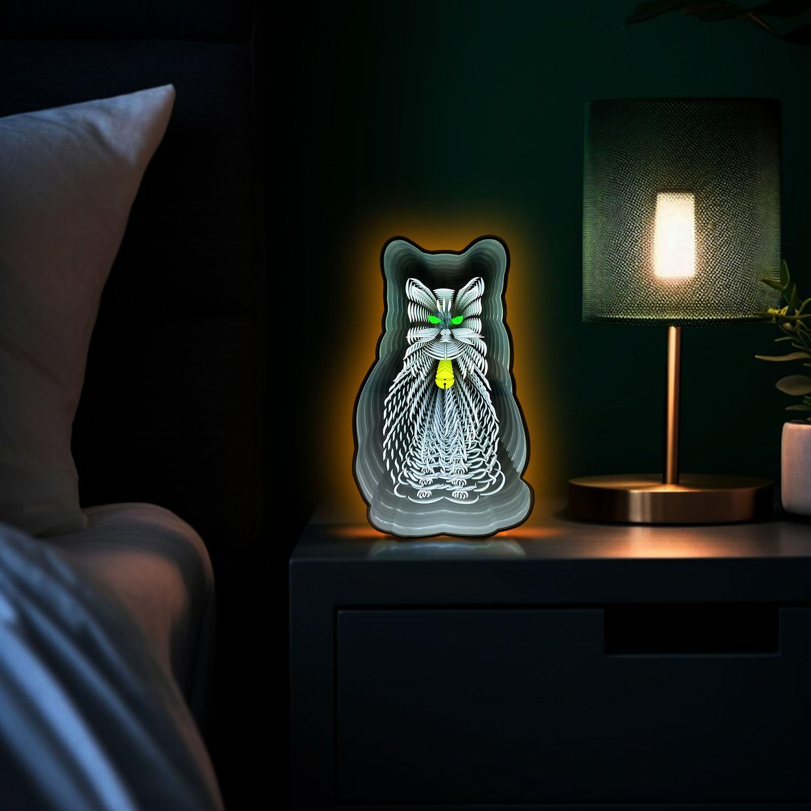 jooiooying Mirror Light Infinity 3D Tunnel Light LED Night Light Decor Neon Abyss Modern Style Home Studio Decoration Cosmetic Mirror Gift Party Decoration Halloween Birthday Cat