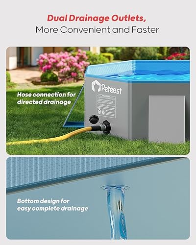 Peteast Foldable Dog Pool - Extra Large 71" x 39" x 12" Hard Plastic Portable Pet Bath Tub with Non-Slip & Reinforced Stability, Collapsible Design for Indoor Outdoor Backyard Use (Blue)(Blue&gray,82Inch)