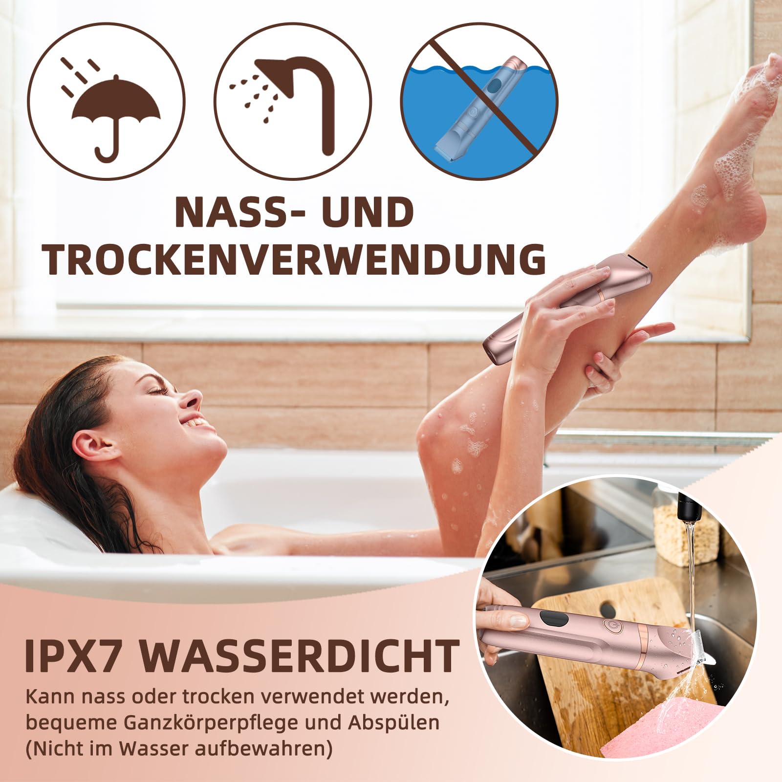 Lady Shaver für Frauen, 3-in-1-Bikini-Trimmer für Frauen zur Nass- und Trockenanwendung, elektrischer schmerzfreier Rasierer für Beine, Körper, empfindliche Haut