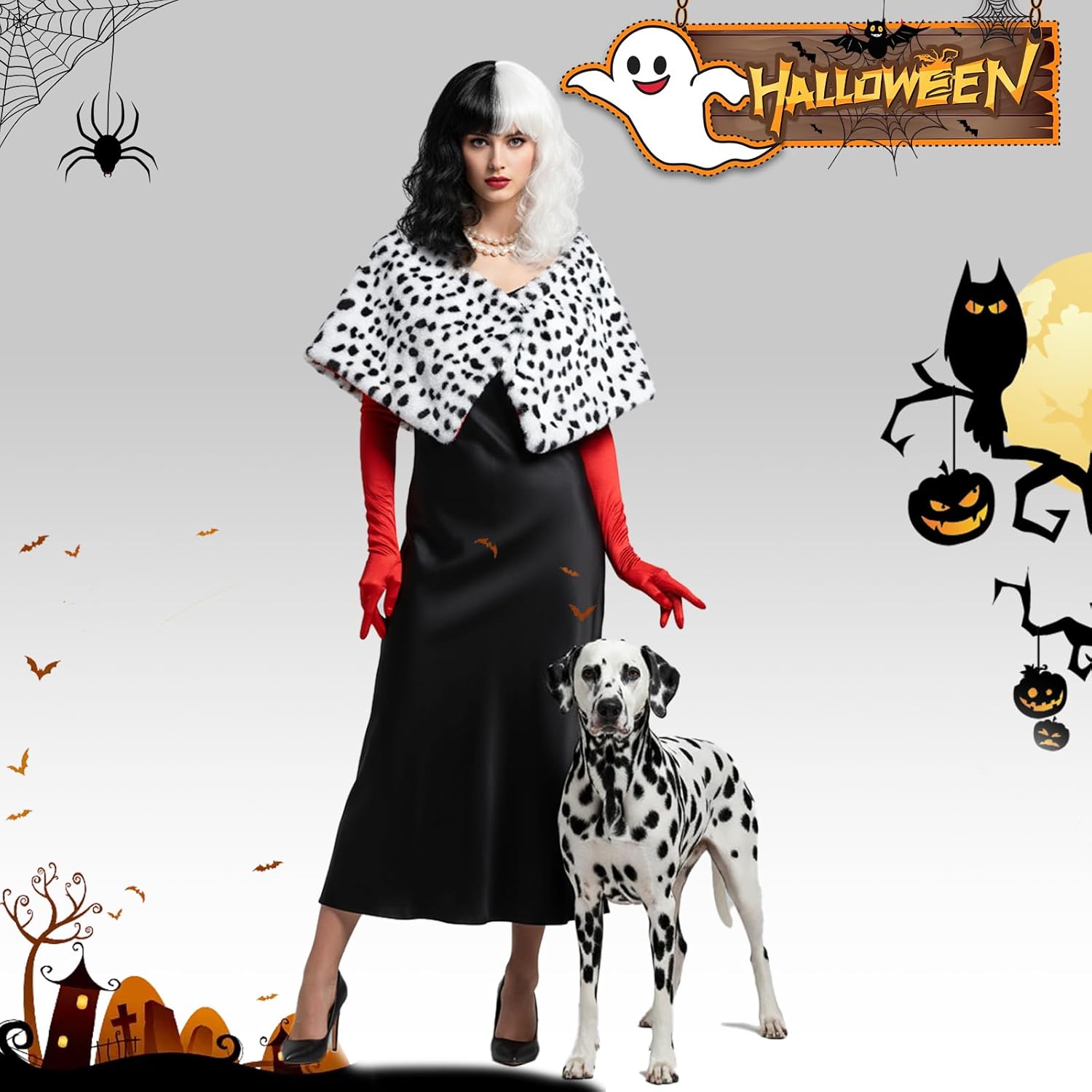 Halloween Costume for Women Black White Coat Cosplay