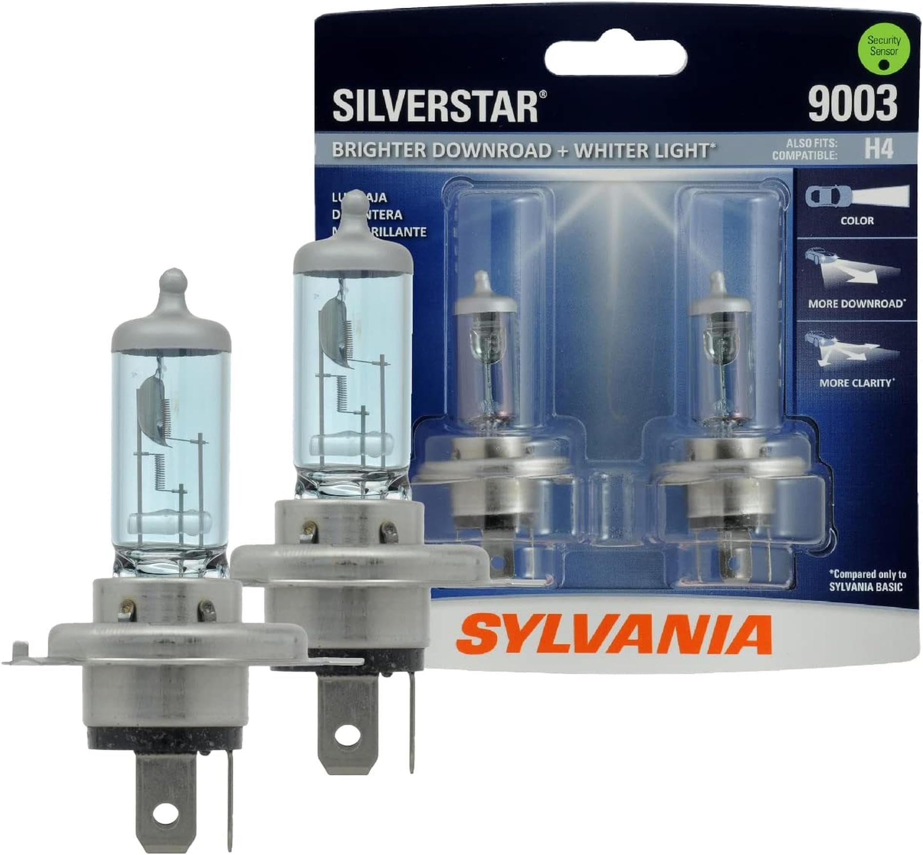 9003 SilverStar - High Performance Halogen Headlight Bulb, High Beam, Low Beam and Fog Replacement Bulb, Brighter Down Road with Whiter Light (Contains 2 Bulbs)