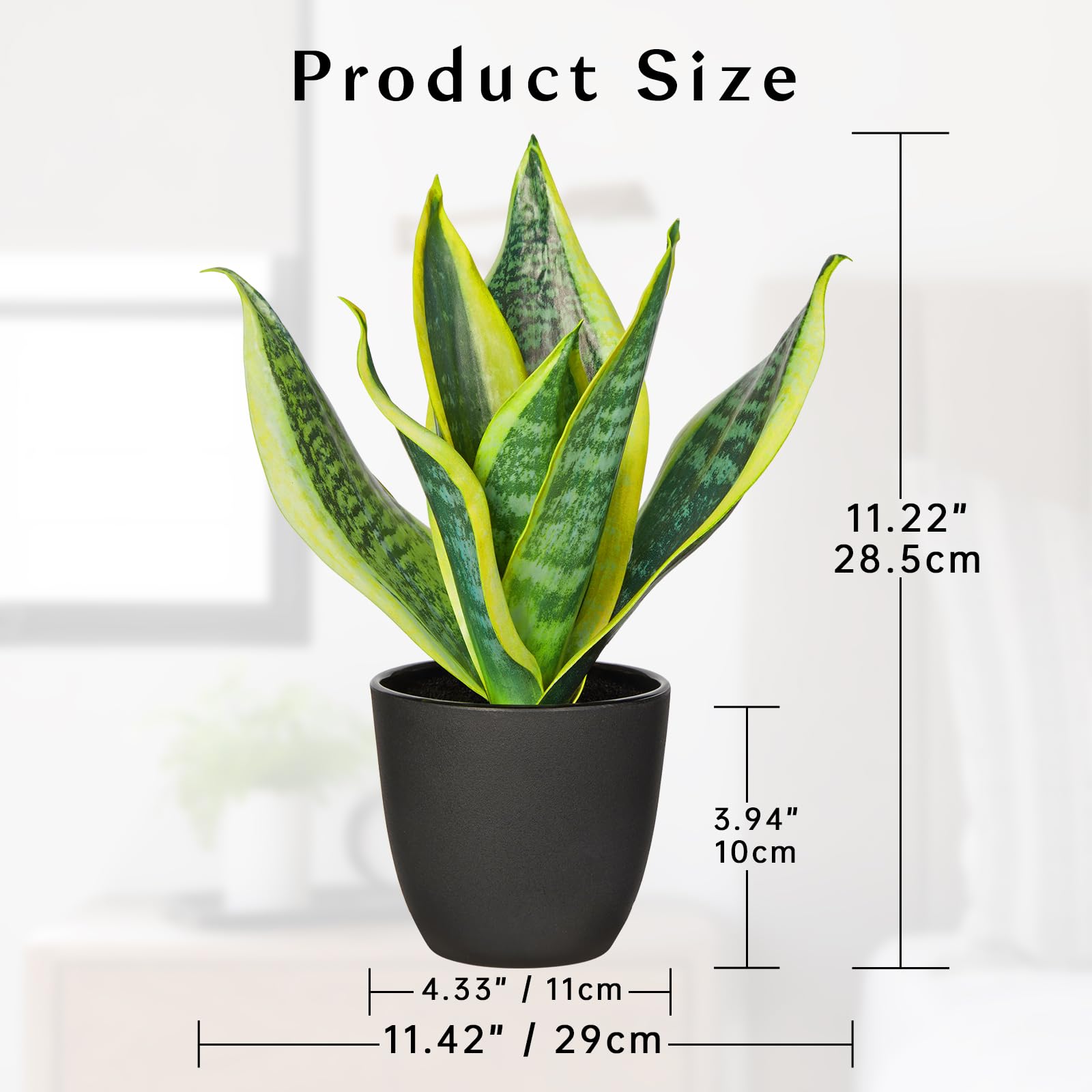 Arborus Artificial Snake Plant in Black Pot 28CM Small Artificial Sansevieria Plant Fake House Plants Potted Yellow Snake Artificial Plant for Indoor Home Kitchen Bathroom Decorations - Image 2