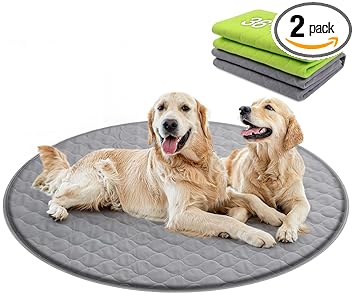MIZOK Washable Dog Pee Pads, Reusable Puppy Pee Pads with Great Urine Absorption Quilted Waterproof Layers for Whelping, Potty, Training, Playpen, Dog Crate Pads - 2 Pack (1 Green & 1 Grey)
