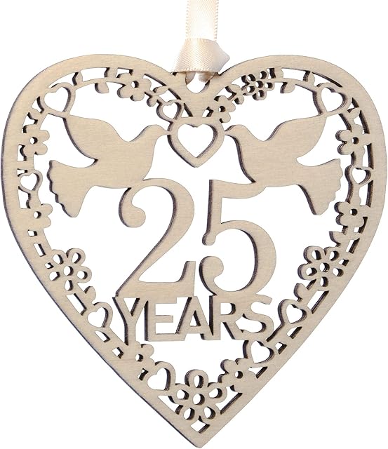 Alphabet barn Silver Wedding 25th Anniversary Plaque Wooden Gift 1 2 3 4 5 10 15 20 25 30 40 45 50 for Her Couples Husband Wife Present (25 years)