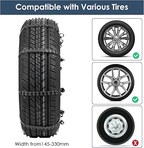Miniatura 36 de Qoosea Cadenas de neumáticos para nieve para automóvil y SUV, eslabones cruzados, resistentes, 6 cadenas universales antideslizantes