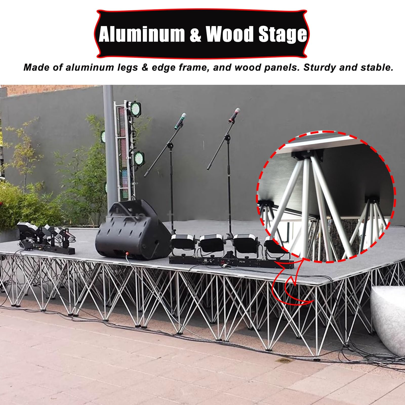 Plataforma de escenario portátil, elevador de rendimiento plegable para conciertos y eventos, sistema modular, altura 80 cm, 1 x 1 m