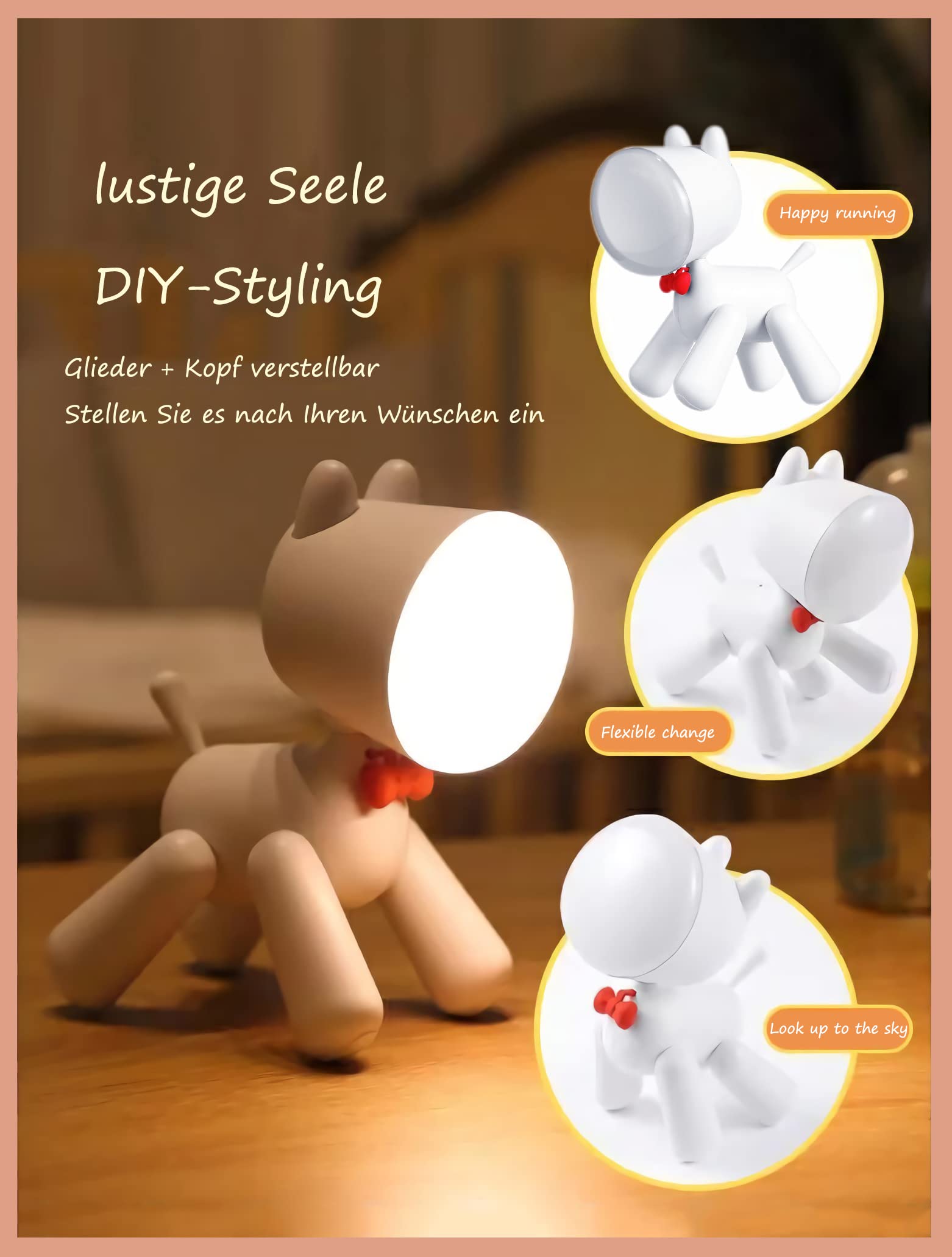 Veilleuse LED pour enfants avec interrupteur Dimmable Bébé Allaitement Lumière Portable USB Charge Veilleuse Réglable Dessin Animé Chien Lampe Chambre d'enfant Décoration Jouets Cadeaux Festival