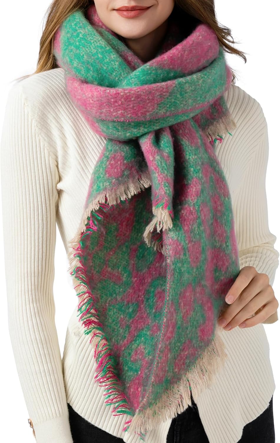 Women's Winter Scarfs, Mohair Vintage Scarf for Women and Men, Large Chunky Scarf Cashmere Feel Blanket Wrap