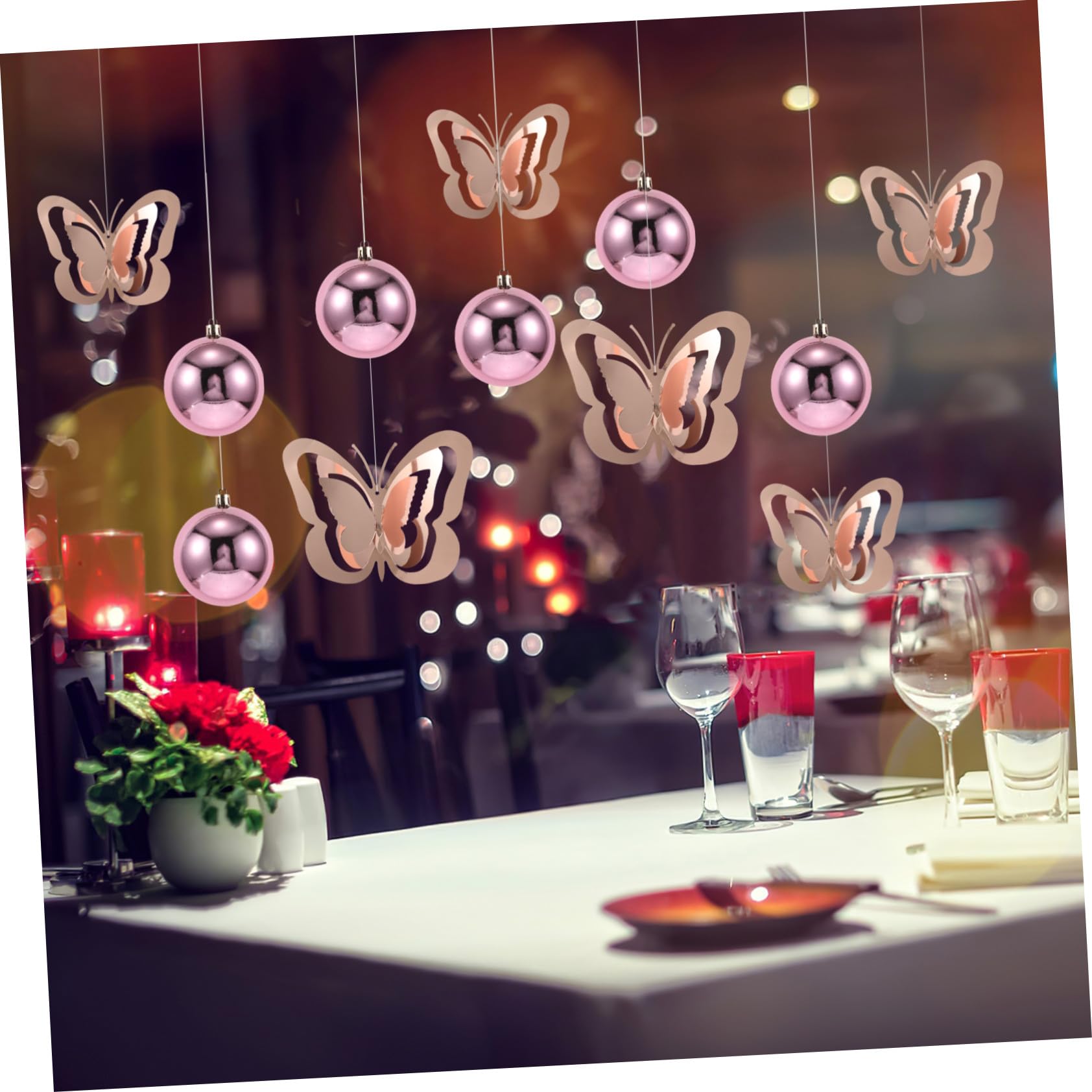 Alipis Teiliges Schmetterling-hängedeko Glänzenden Kugeln Rosa-goldene Deckenhänger für Valentinstag Romantische Raumdekoration Vielseitig für Hochzeit Fenster und Party Geeignet
