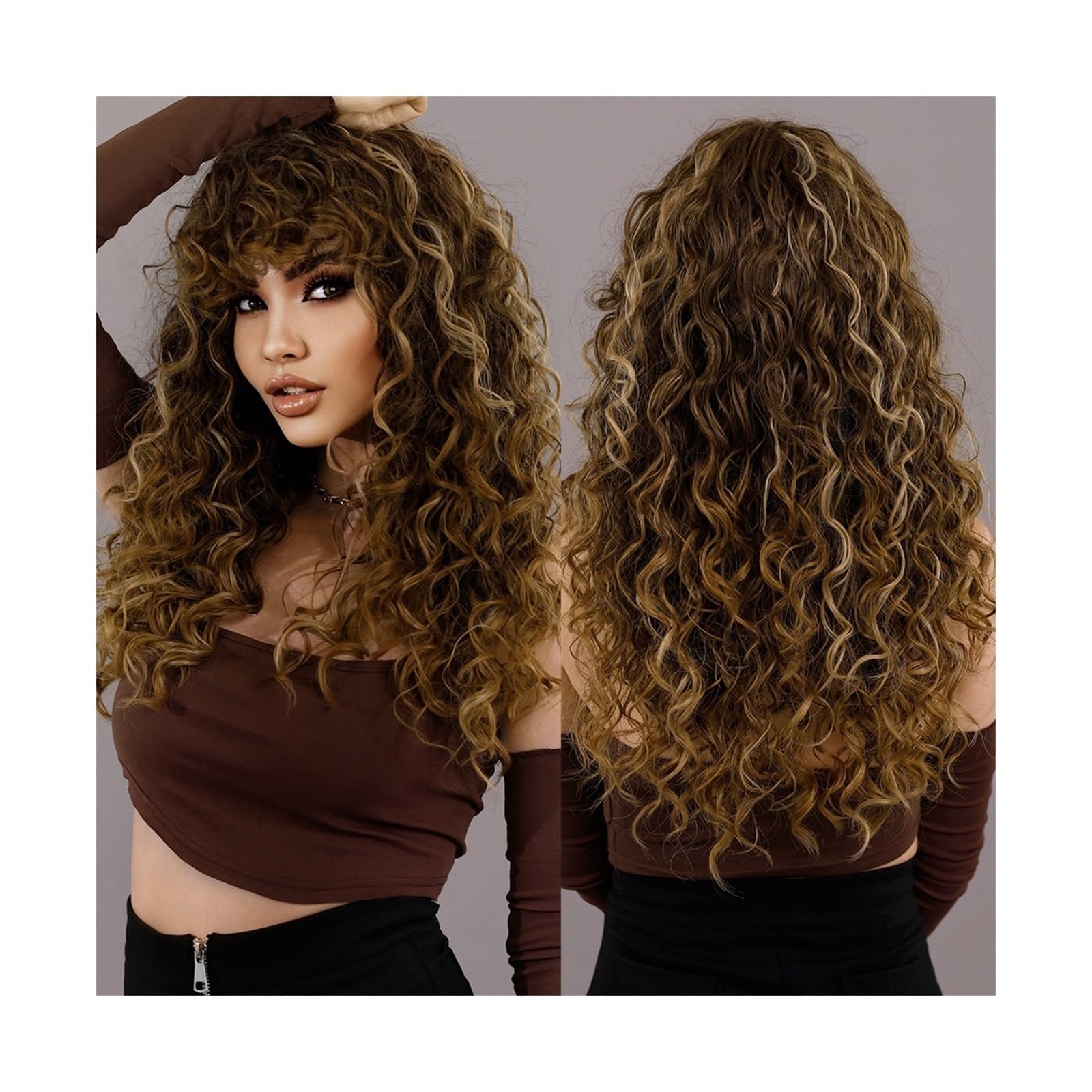Perruque Afro crépus bouclés avec frange synthétique blonde pour femmes