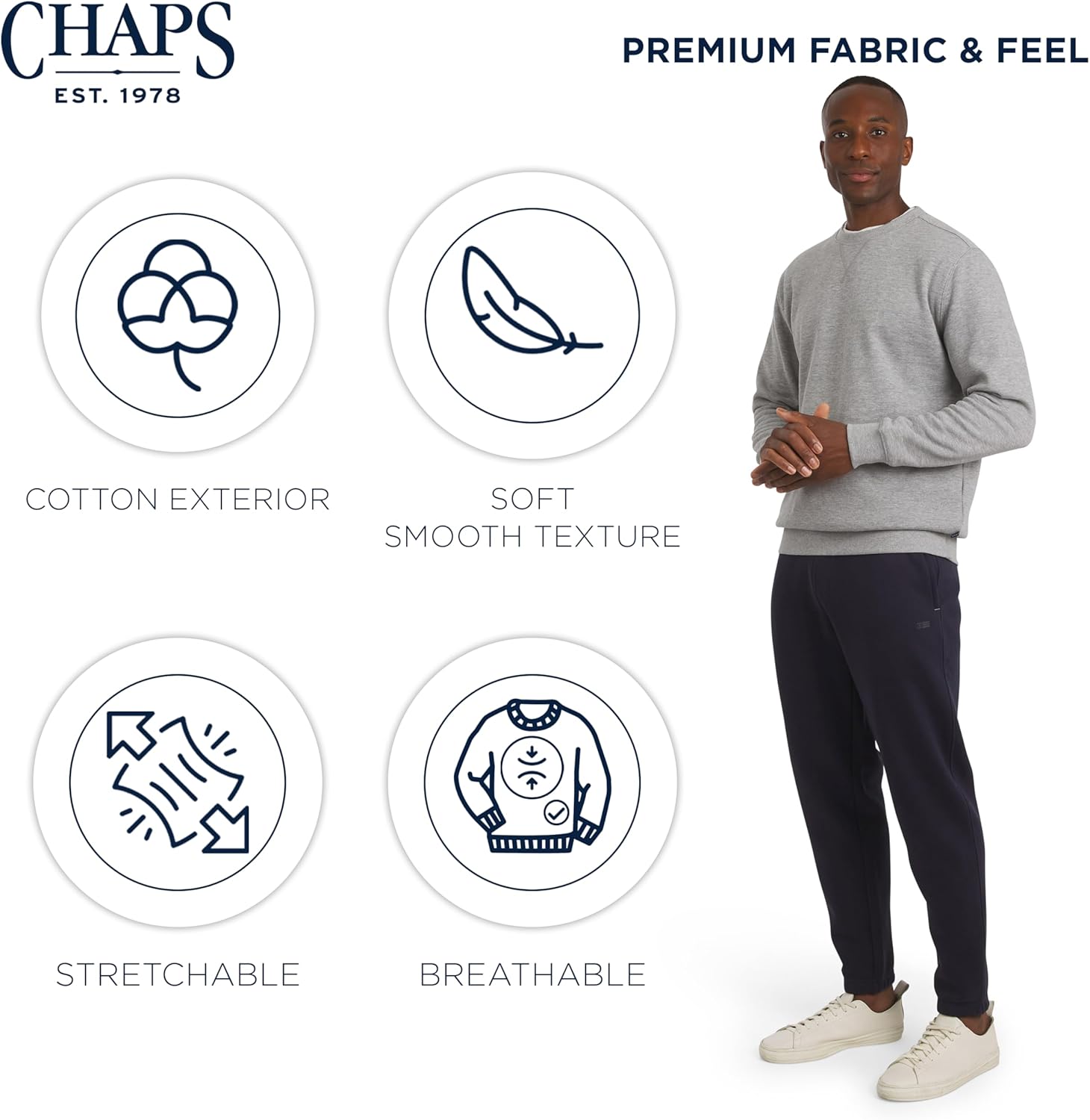 Chaps Men's Everyday Classic Casual Long Sleeve Super Soft Fleece Midweight Crewneck Sweater (S-2XL) - Image 5