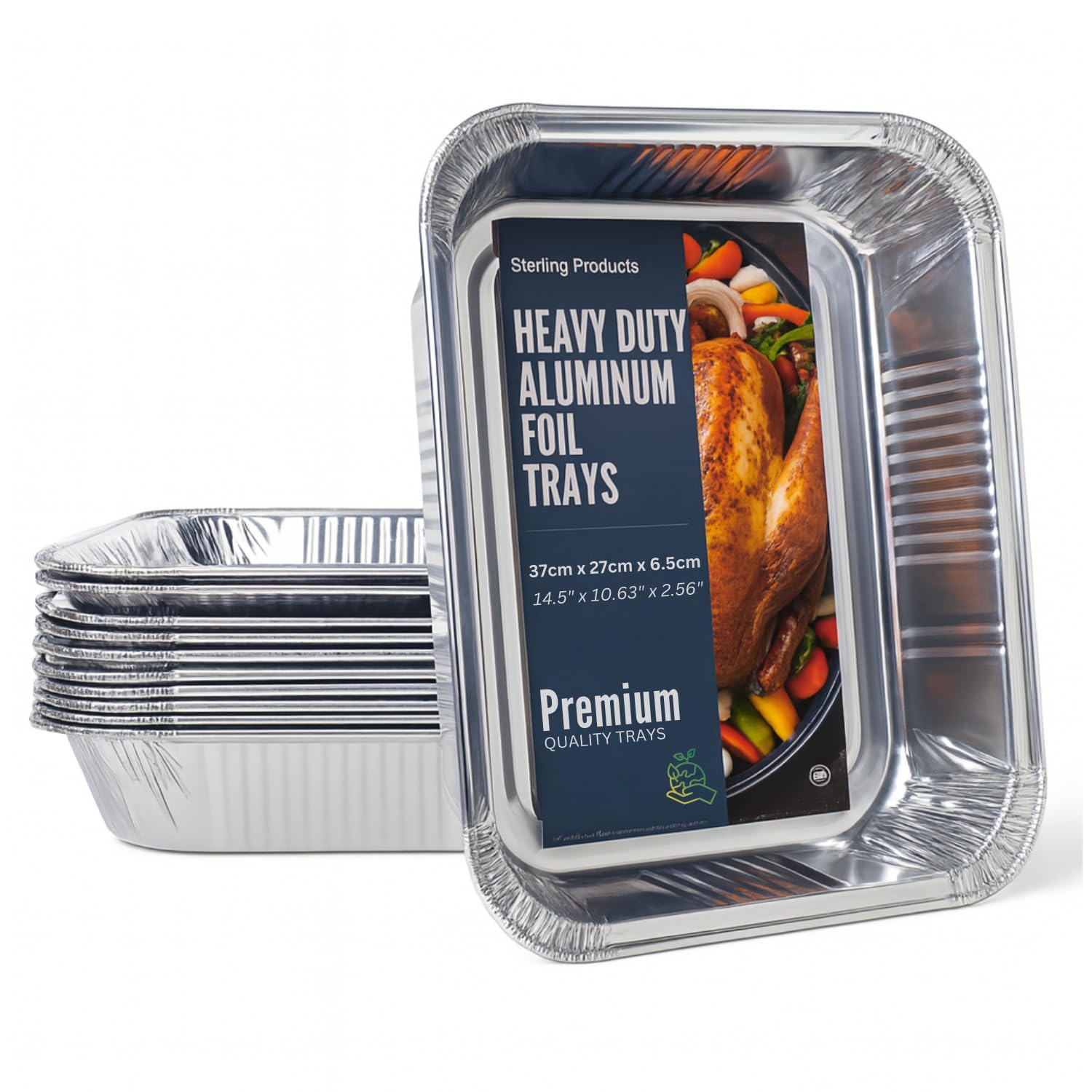 Sterling Heavy Duty Aluminium Foil Trays 37cm - Strong Disposable Catering Oven Ready Roasting & Baking Pans - Pack of 3, Silver