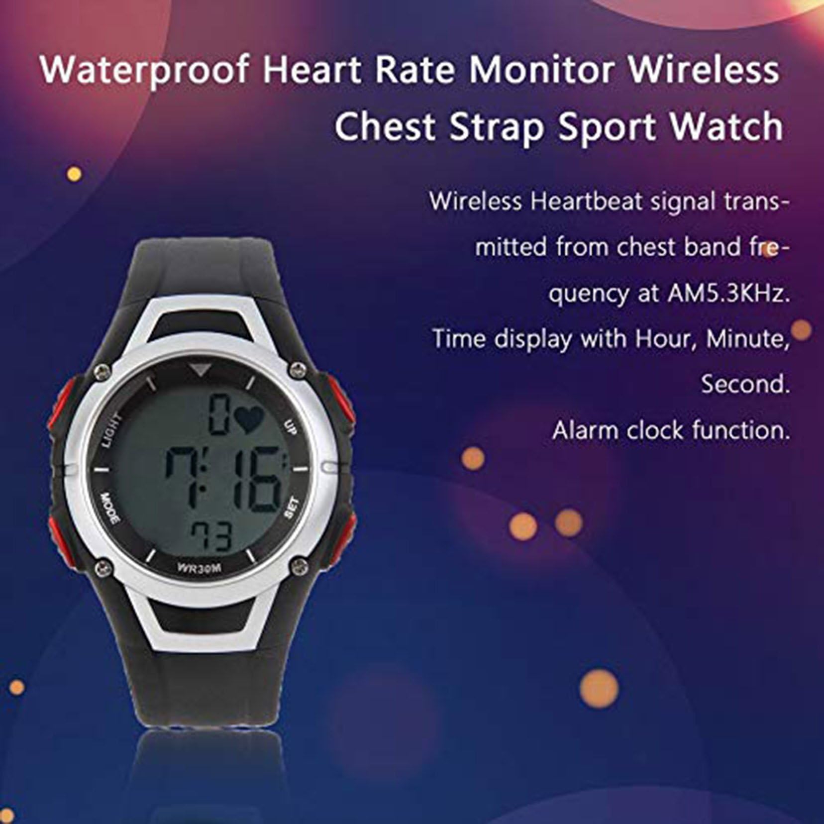 Orologio sportivo wireless impermeabile con cardiofrequenzimetro, cinturino toracico, per corsa e immersioni, con retroilluminazione e sveglia, ideale per il monitoraggio del fitness