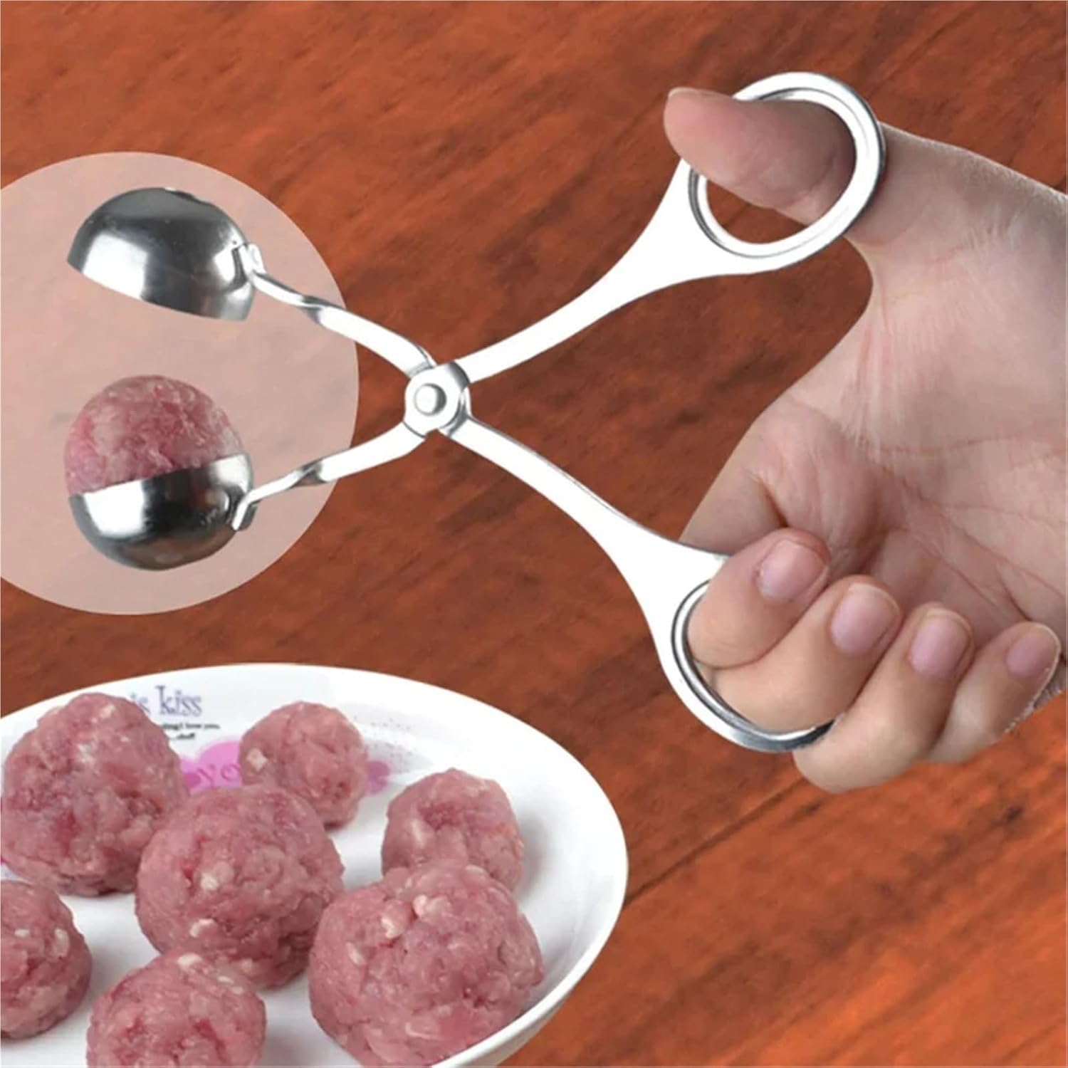 6-Piece Stainless Steel Meat Ball Maker Clip – Round Rice Ball Shaper Spoon for Non-Stick Stuffed Kitchen Prep(Mix)