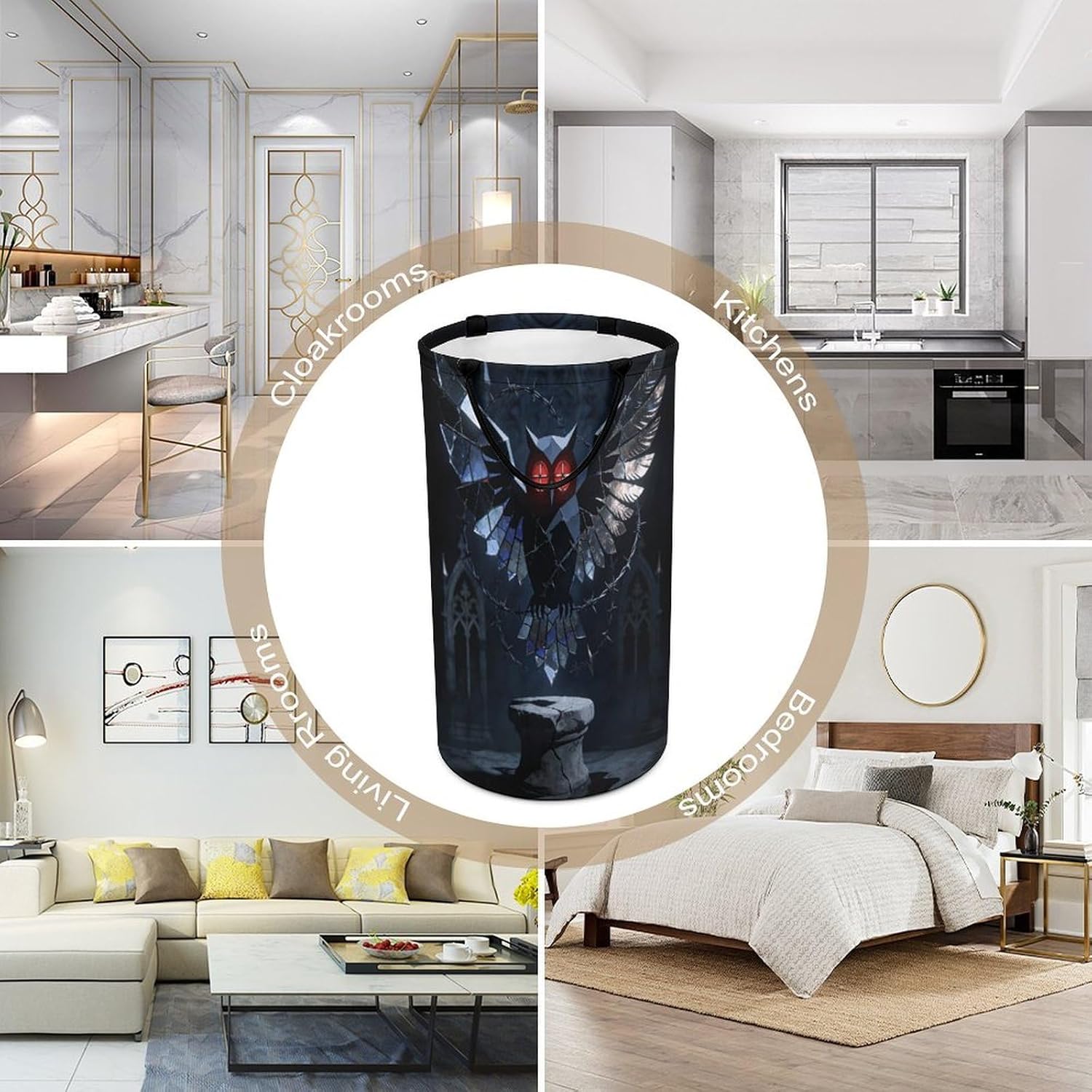 Gothic Abstract Owl Laundry Hamper 86L Waterproof Collapsible Clothes Basket with Double Handles Freestanding Foldable Laundry Basket Large Clothes Hamper for Bathroom