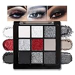 Smokey Black Red Eyeshadow Palette,9 Colors Dark Shimmer Matte Metallic Makeup Pallet,Make Up Kit for Halloween Parties Christmas Joker Vampire Clown,Long Lasting Waterproof