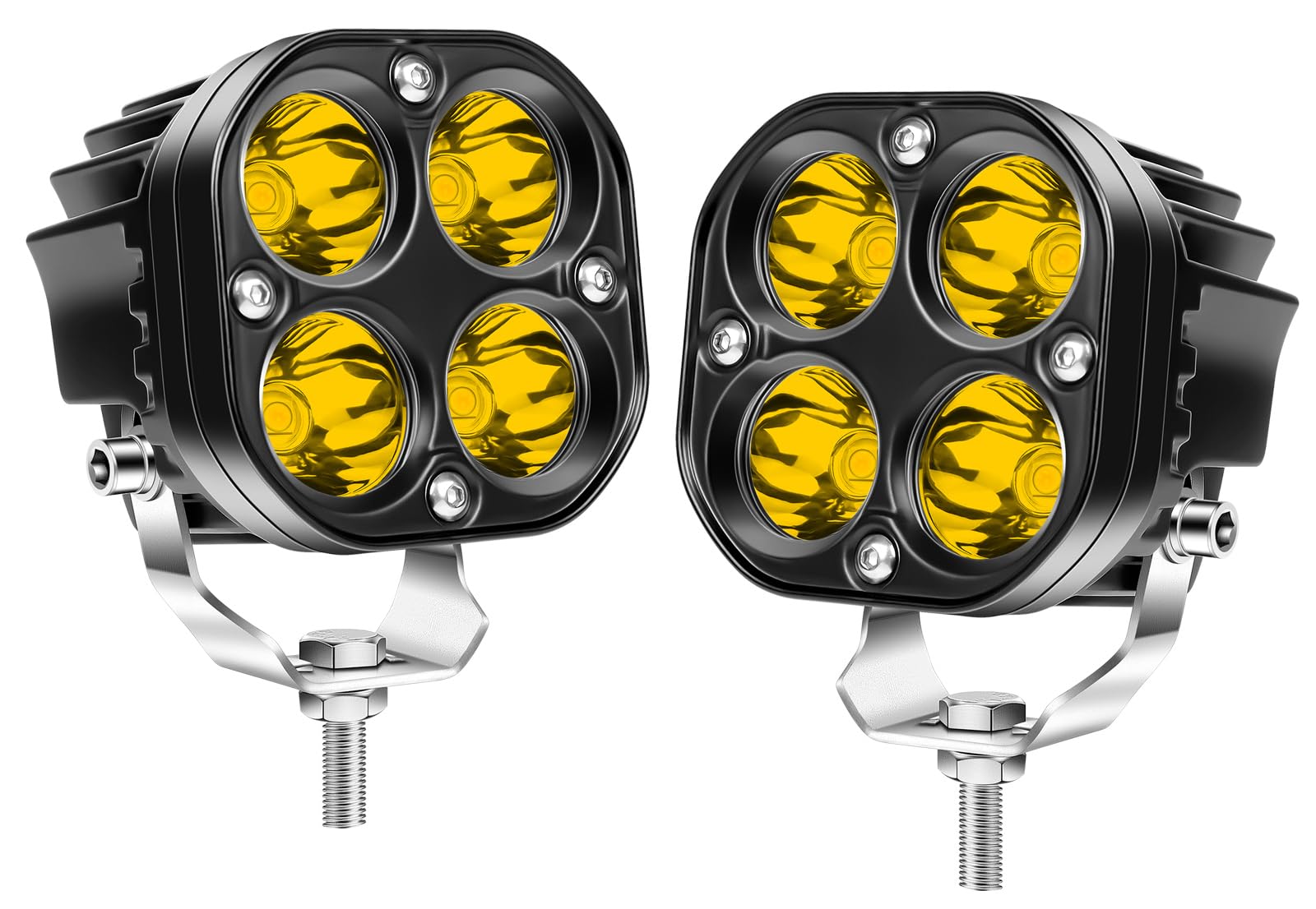 Willpower 2Pcs Faro LED 12v, 3 Pollici 40w, Impermeabile per Trattore Camion Off Road Auto SUV ATV 4x4 - Luce Gialla
