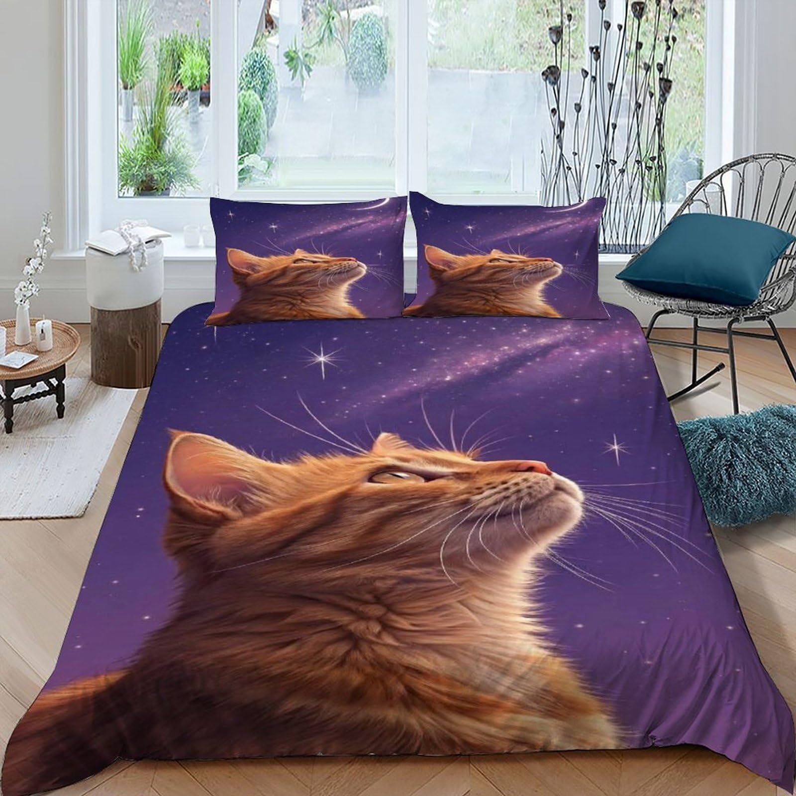 Housse de couette chat 3D respirante contre la chaleur nocturne 220x240