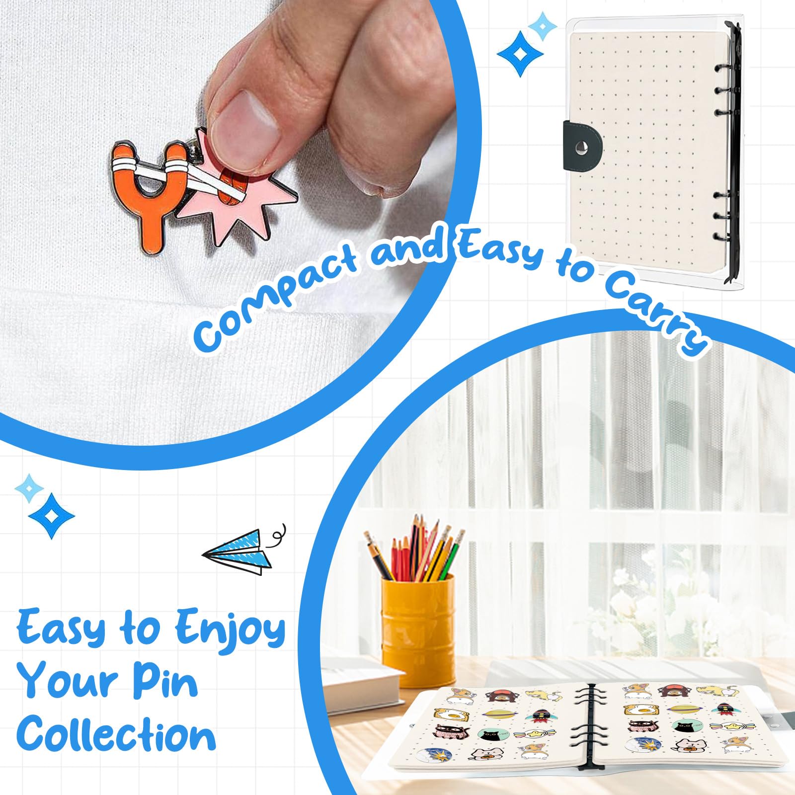 Yallmie 8 Pages Pin Badge Holder Book Display Case Enamel Pin Display Book Portable Collector Pins Storage Holder for Store Up To 350 Pins (White) - Image 4
