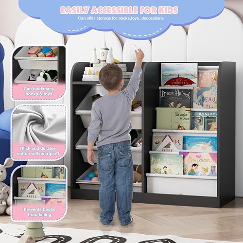 Miniatura 159 de Estantería de madera rosa de 4 niveles para niños, estantería de 5 capas, estante para libros de almacenamiento para bebés, organizador de juguetes