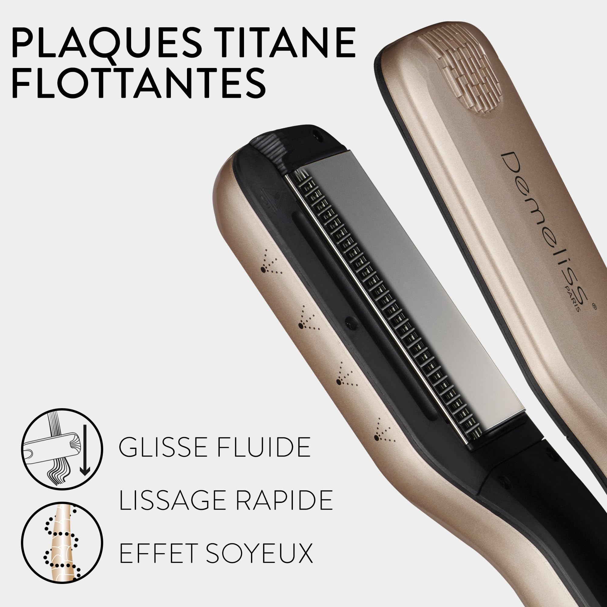Demeliss Saint Algue – Estuche alisador de vapor Titanium SMOOTH RITUAL – Incluye cepillo desenredante ventilado – alisado de alto rendimiento, hidratación intensa – para todo tipo de cabello