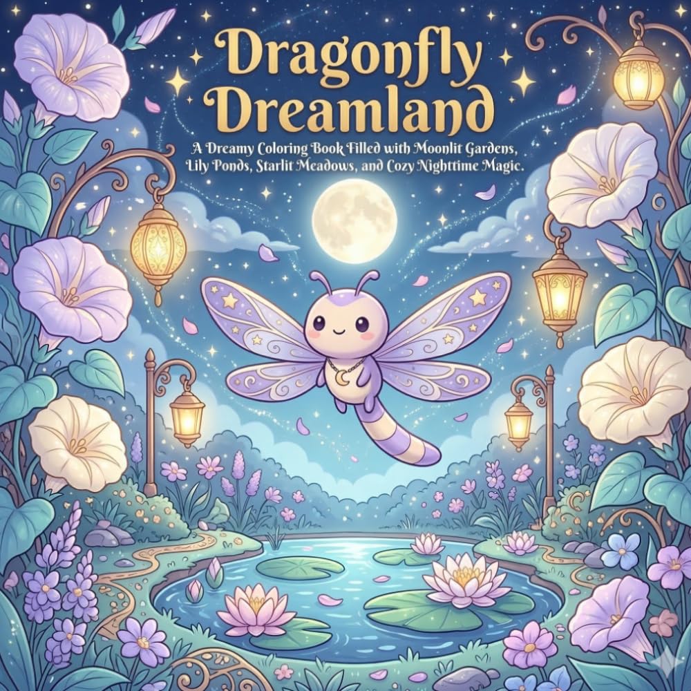 Dragonfly Dreamland: A Dreamy Coloring Book Filled with Lantern Paths, Lily Ponds, Starry Meadows, and Cute Dragonfly Adventures