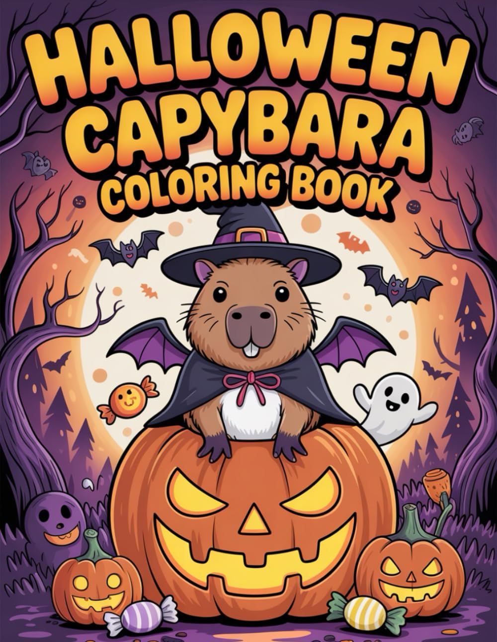 halloween Capybara Coloring Book: Halloween-Themed Capybara Pages to Color for Kids